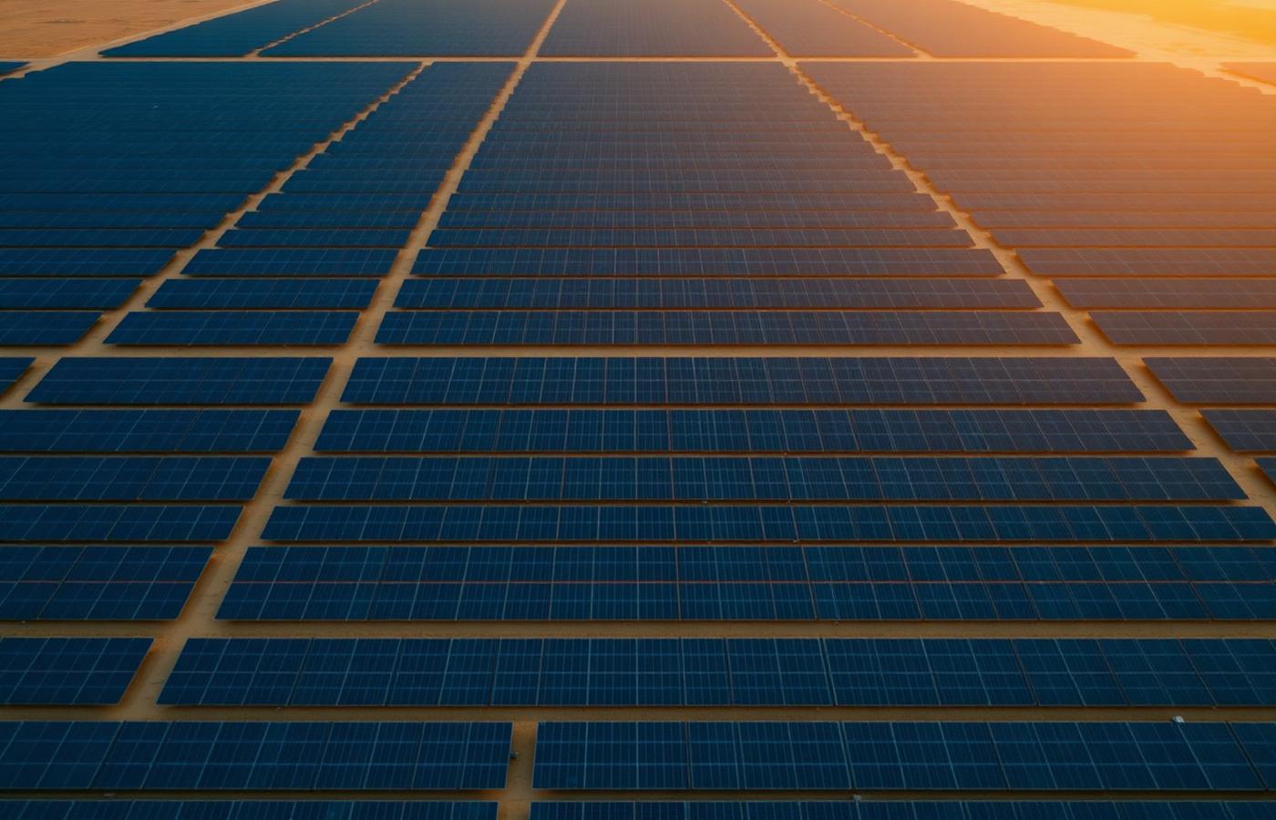 Solar farm at sunset